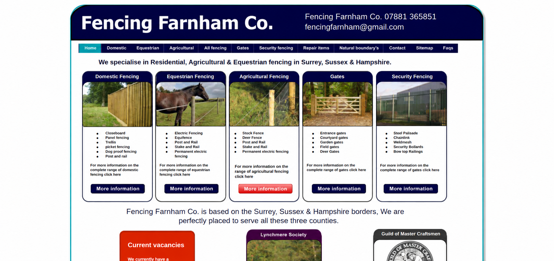 Before: original Fencing Farnham Co. website